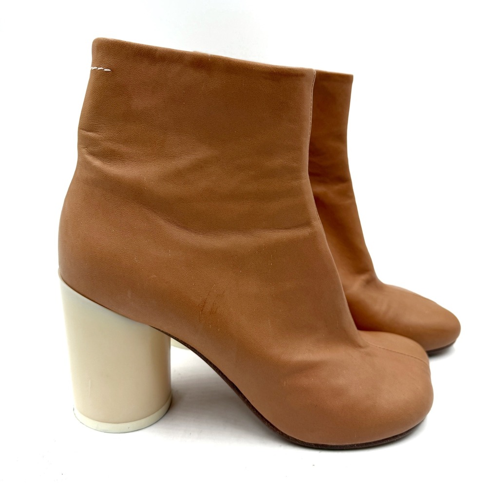 MM6 Maison Margiela Anatomic Boots Tan Leather Ankle Round Heel Womens 41 / 11